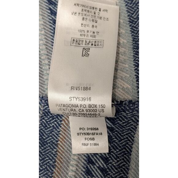 PATAGONIA Womens Fjord Flannel Shirt Blue Brown White Stripe Organic Cotton sz M - Picture 9 of 12